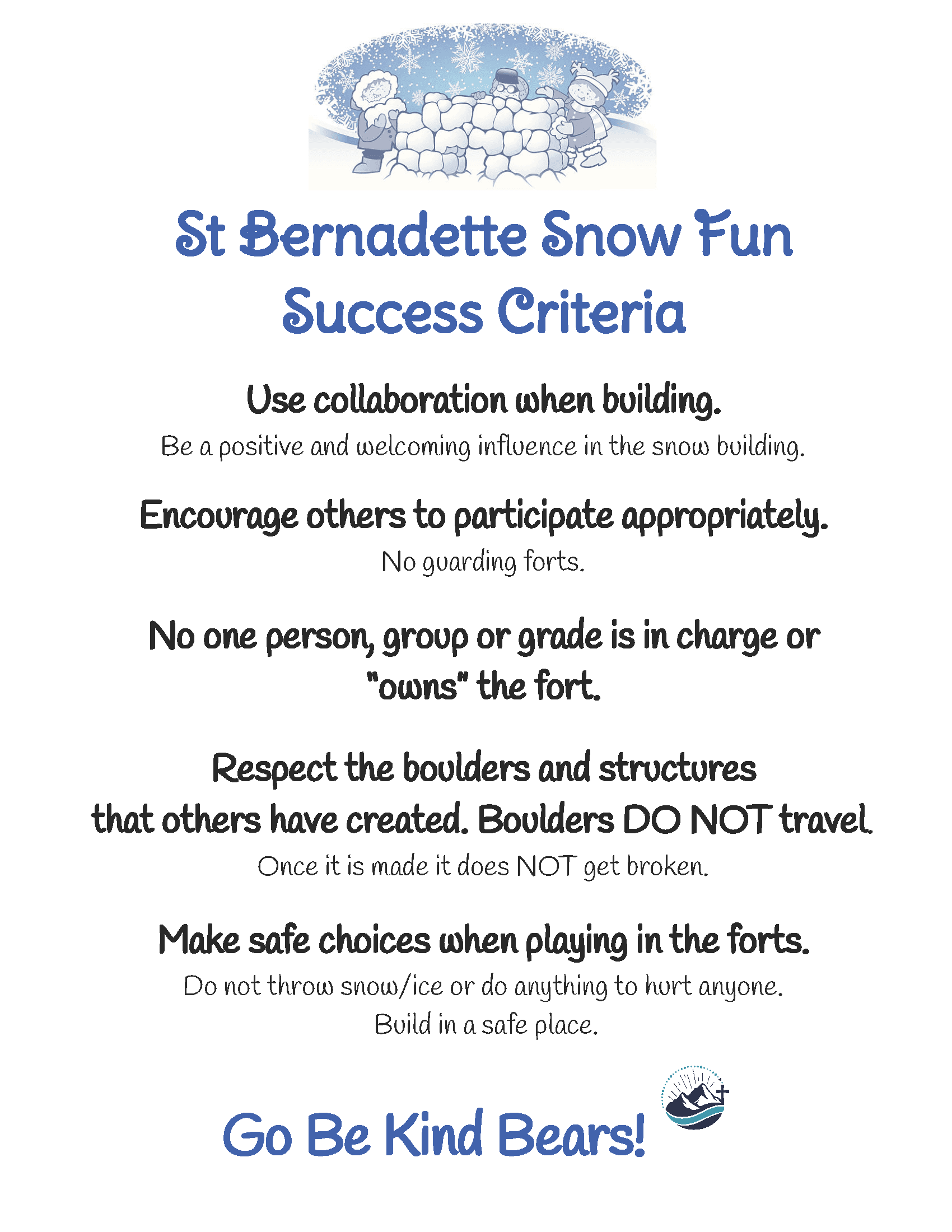 Snow Fun Success Criteria